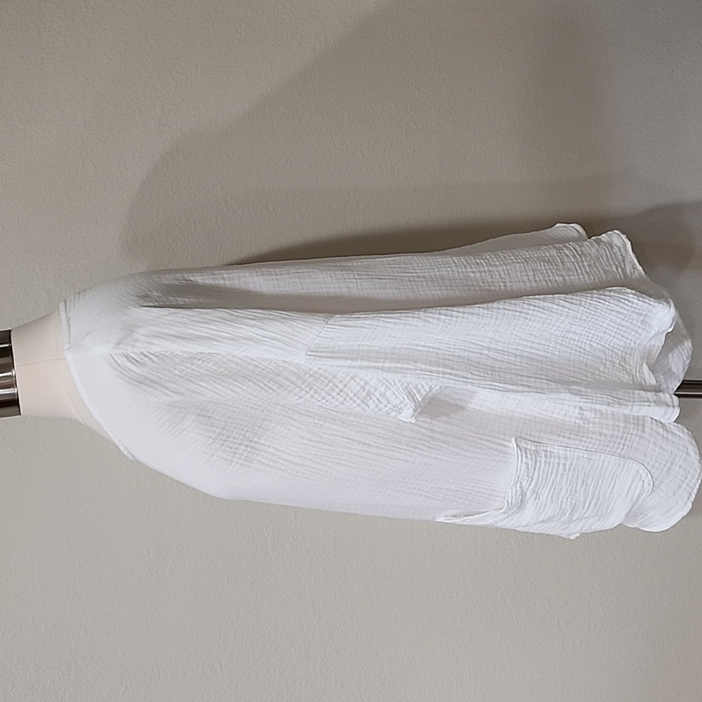 C&C California BlouseTop Cotton Gauze White Tunic Top Pockets Lagenlook size L - Picture 5 of 6